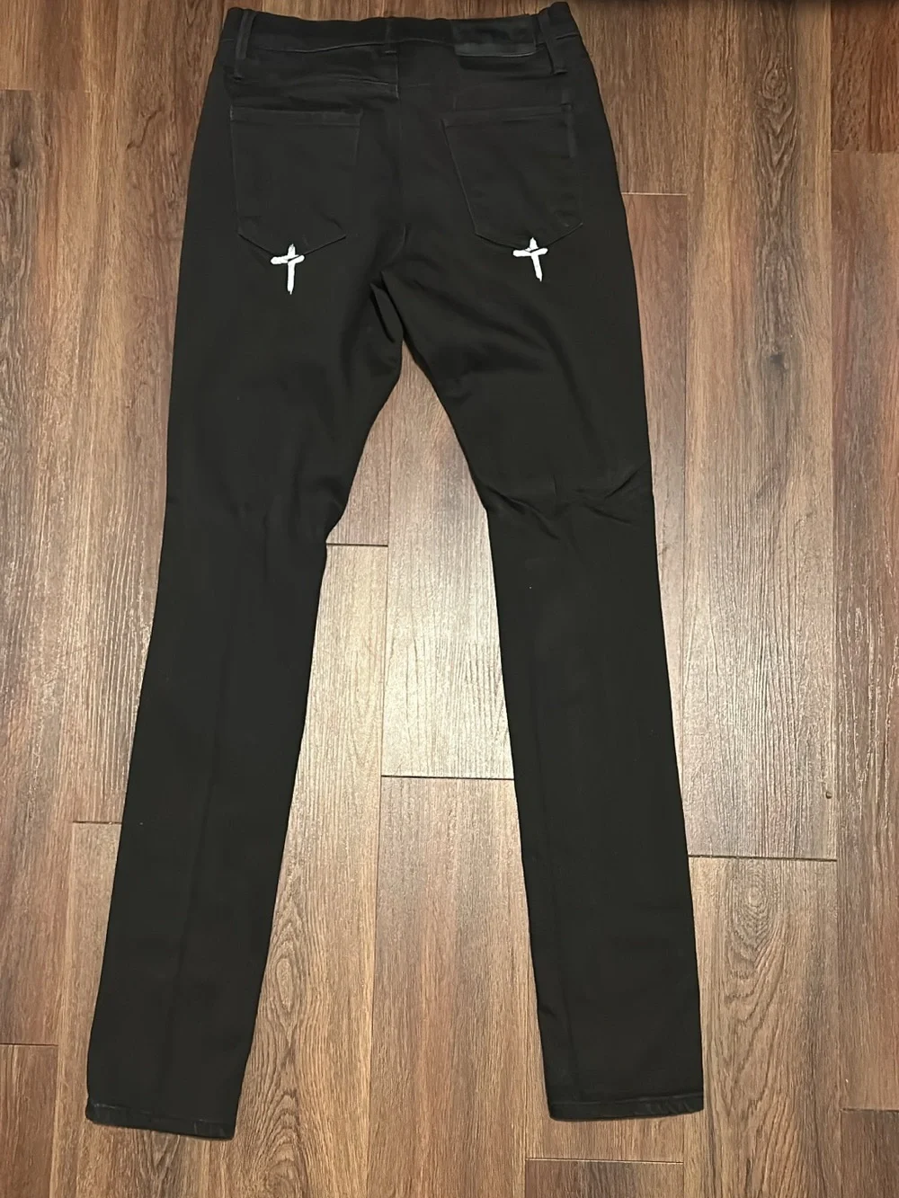 RtA Black Graphic Knee-Rip Skinny Pants